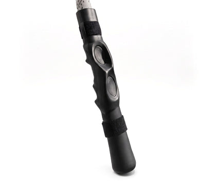 Perfect Grip Attachment fitted to a golf club, three-quarter view showing the thumb pads